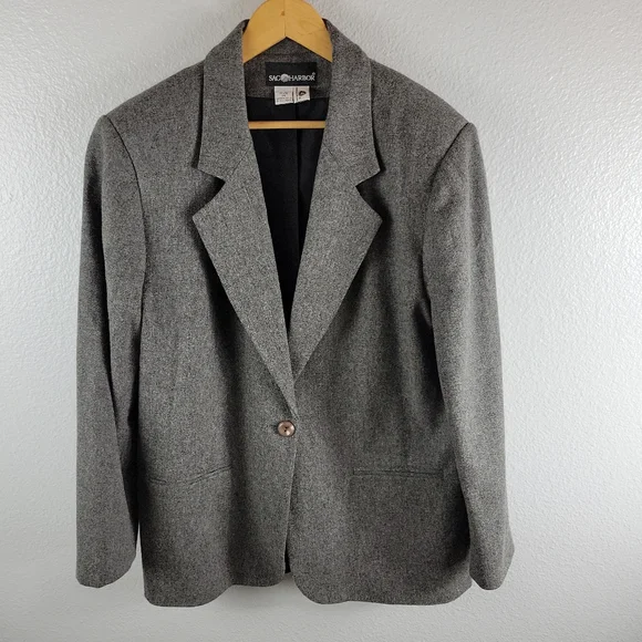 Sag Harbor Womens Gray One Button Wool Blend Blazer Jacket - Picture 4 of 12